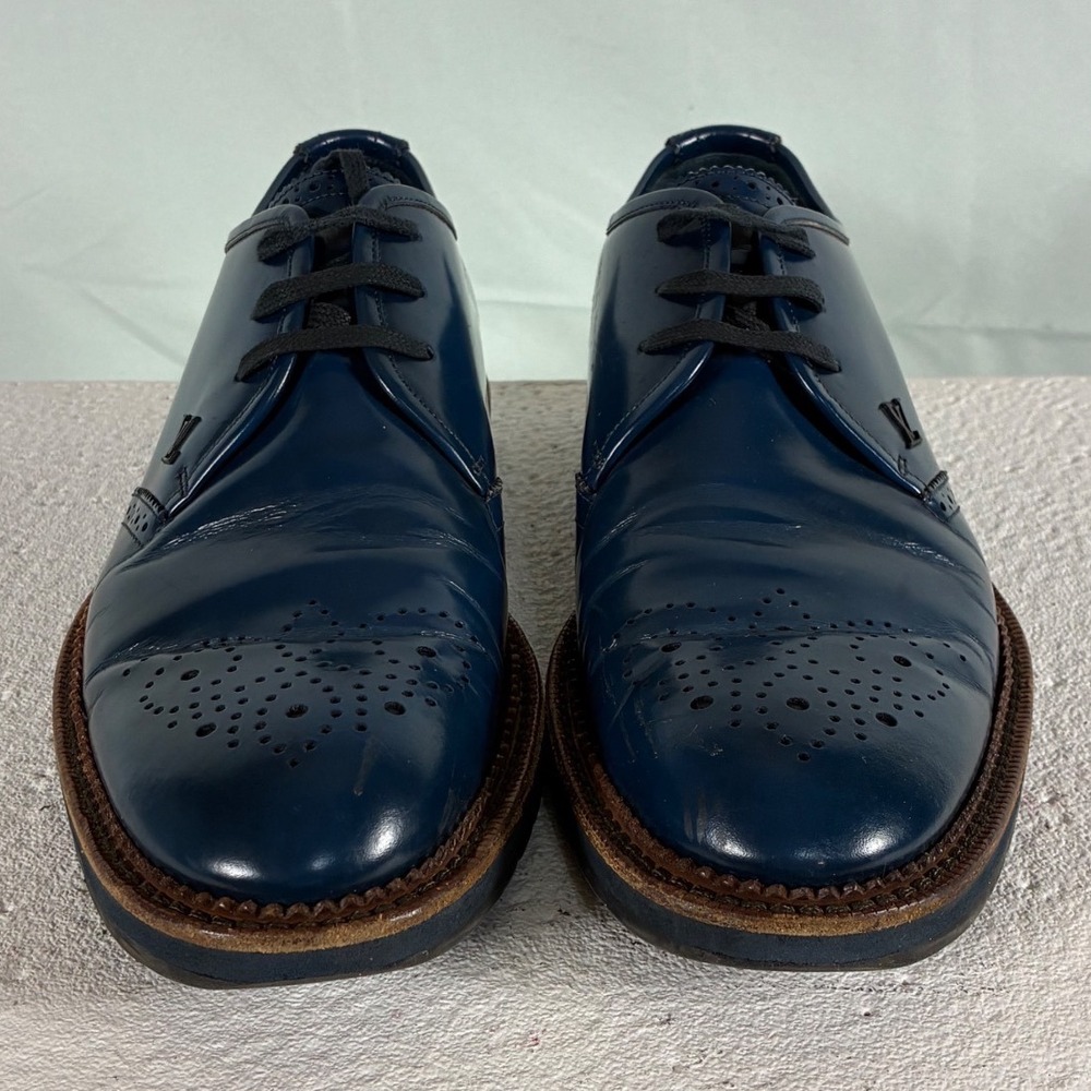 Louis Vuitton Navy Blue Leather Brogue Derby Shoes Mens Size 7 FD0112 Lug Sole